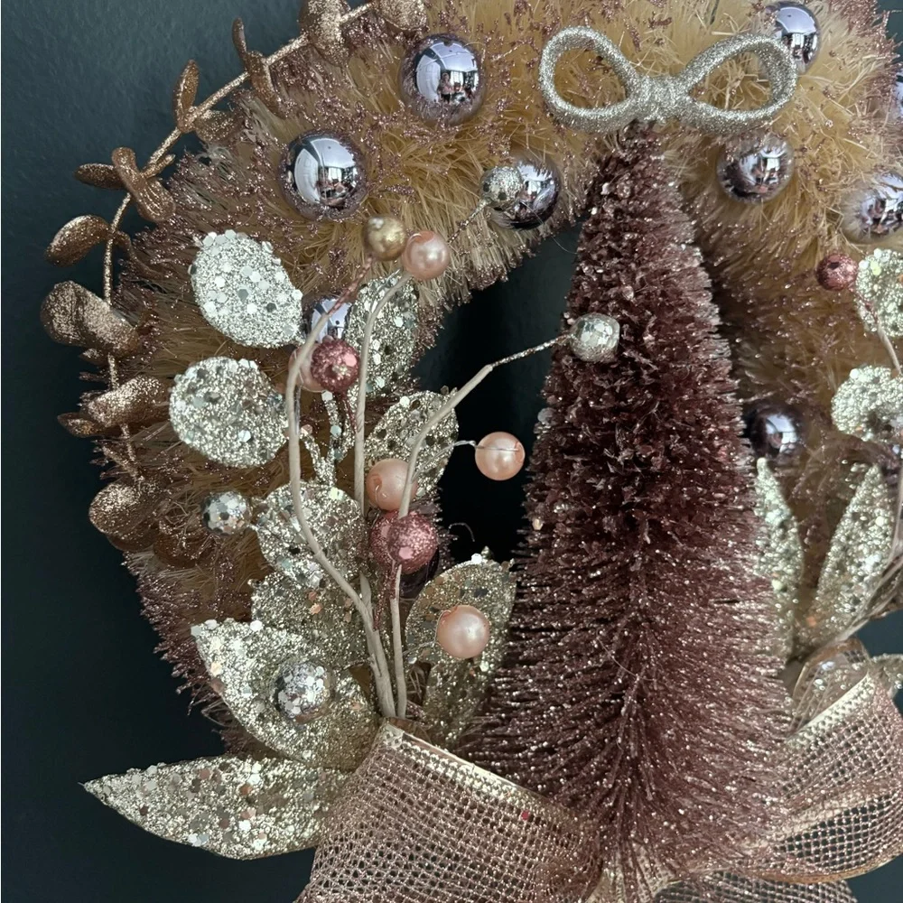 Rose Gold and Ivory Sisal Christmas Wreath Pearl Handmade